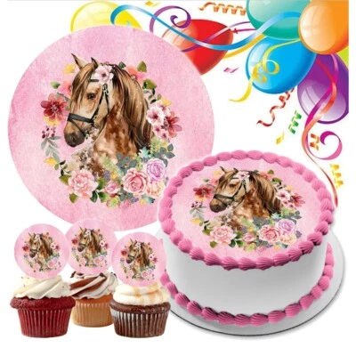 Pferd Tortenaufleger Muffin Party Deko Geburtstag neu Geschenk Bild Pony essbar - Bild 1 von 4