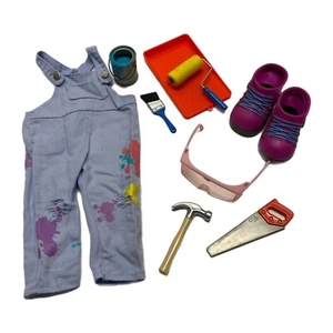 American Girl “Fix It” Bibs And Accessories ~ Painter Bibs, Shoes, Tools - Picture 1 of 9