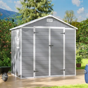 Outdoor Plastic Garden Storage Shed Bike Tools Shed Lockable House Cabin 8 X 4ft - Picture 1 of 7