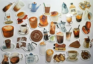 Coffee Drinks Hand Drawing Style Travel 40pcs Diary Stickers for Scrapbooking - Foto 1 di 7