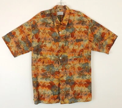 Camisa masculina L com botões havaiana texturizada floral feita J.S. Edwards  - Imagem 1 de 4