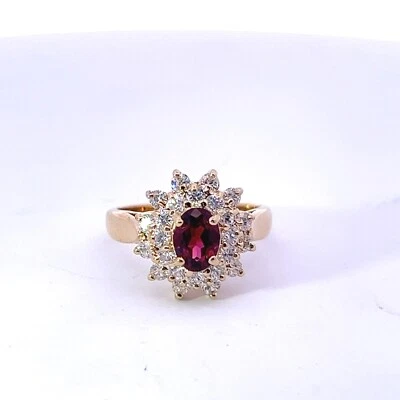 Argento Sterling Placcato Oro 14.5mm Creato IN Laboratorio Rubino & Zaffiro Halo - Immagine 1 di 4