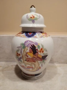 Vintage Ginger Jar Japanese Imari Porcelain Hand Painted With Bird Motif And... - Picture 1 of 6