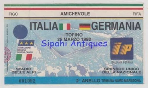 ITALY - GERMANY 20 MARCH 1992 FOOTBALL SOCCER MATCH TICKET TORINO - Picture 1 of 2