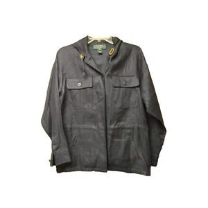 Lauren Ralph Lauren Linen Jacket Size P Medium Hooded Button Up Navy Blue Womens - Picture 1 of 12