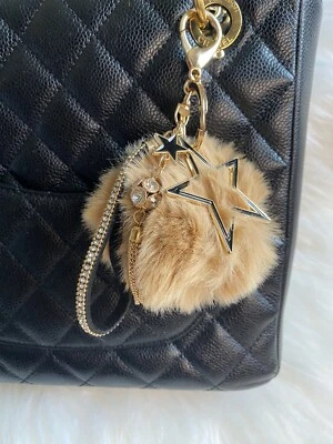 Brown PomPom Bag Charm Keychain Ring Car Bling Strap Star Charm Handmade Gift - Image 1 of 3
