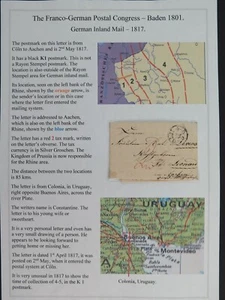 Franco German Vorphila Baden 1801 - Love Letter: Uruguay to Coln thence Aachen - Picture 1 of 6