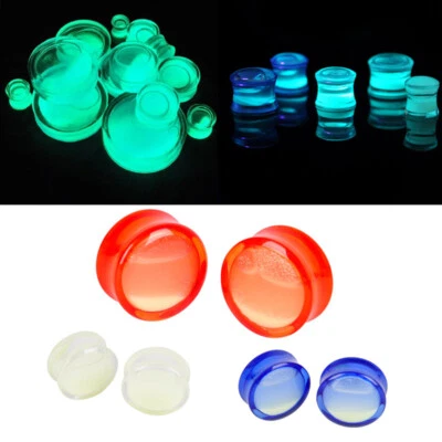 2X Glow In Dark Liquid Acyl Flesh Tunnel Fluid Ohr Plug Piercing Double Flared - Bild 1 von 3