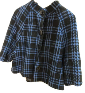 The Limited DAMEN Größe Medium karierter kurzer PONCHO CAPE BLAU UND SCHWARZ 3/4-Arm - Bild 1 von 9