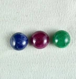 NATURAL RUBIES EMERALD BLUE SAPPHIRE CABOCHON ROUND 14 MM BIG 41 CARATS GEMSTONE - Picture 1 of 11