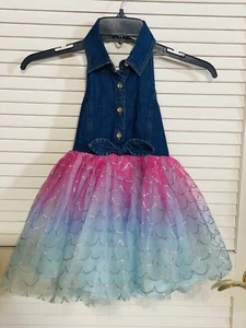 Mermaid Zunie Denim Halter Dress Rhinestone Tulle Skirt Girls 4 Dress Up - Picture 1 of 11