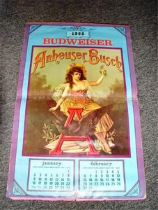1800's Budweiser Girl Calendar Replica dated 1966 Anheuser Bush OLD - Picture 1 of 6