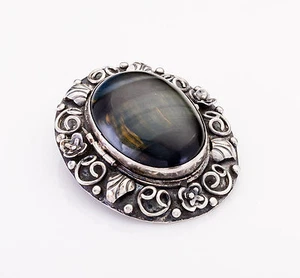 VINTAGE TAXCO STERLING SILVER TIGER'S EYE PENDANT/LOCKET/BROOCH/PIN - Picture 1 of 6