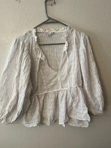 American Eagle Ösen weiß Bauern Boho Bluse Quaste Bindeband Top Gr. M - Bild 1 von 5