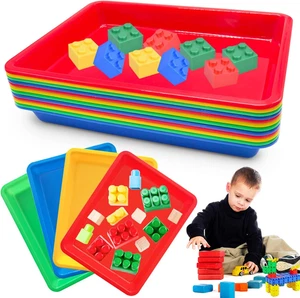 12 Pack Activity Plastic Art Trays,Multicolor Plastic Art Trays,Serving Tray for - Picture 1 of 12