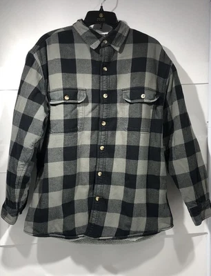 Red Head Men’s Plaid Sherpa Jacket Large Black Grey  Pockets Cotton Outdoors - Image 1 of 4