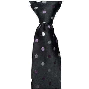 Robert Talbott Finest Silk Made In USA Black Purple Grey Polka Dots 59”x3” Wide - Picture 1 of 6