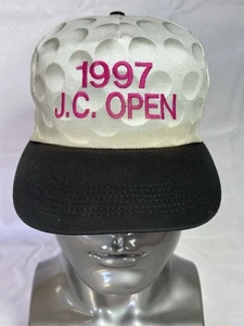 VTG~ (1997) J.C. Open Adjustable Trucker Hat/Cap ~ Golf Ball (AOP) ~(OSFA) WHITE - Picture 1 of 6