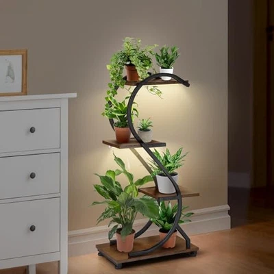 Plant Stand Indoor with Grow Lights, 4 Tiered Metal Plant S Shape-Natural Light - Image 1 of 4