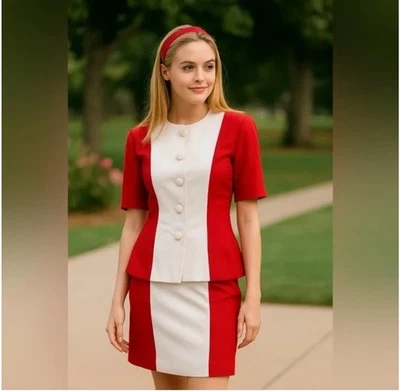 CHRISTIAN DIOR ¡RARO! Conjunto de traje eléctrico chaqueta falda roja blanca Old Money vintage nuevo con etiquetas Foto 1 de 4