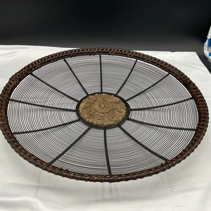 Pier One Large Decorative Wire Medallion Plate With Rattan Trim - Picture 1 of 11