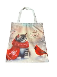 NEU Neuheit Tragetasche Schultertasche Hallo Winter Katze Kardinal Vogel 13,5x16 Zoll - Bild 1 von 4
