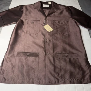 Vintage D'Accord Guayabera braun Knopfleiste Luxus Edition Hemd Größe Medium Neu mit Etikett - Bild 1 von 15