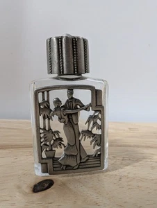JJ Jonette Vintage Glass Perfume bottle w/ Pewter Man & Women Dancing - Picture 1 of 8