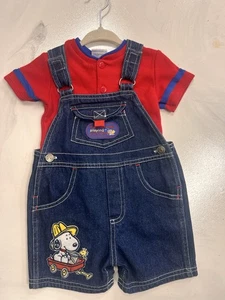 Mono corto vaquero vintage Baby Snoopy Peanuts talla 6/9 meses bordado - Imagen 1 de 5