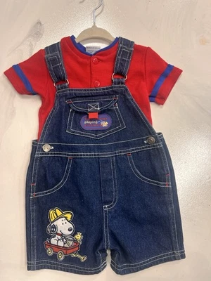 Mono corto vaquero vintage Baby Snoopy Peanuts talla 6/9 meses bordado Foto 1 de 4