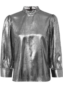 Bluse im Metallic Look Gr. 42 Silber Metallic Damenbluse Top Shirt Tunika Neu - Bild 1 von 1