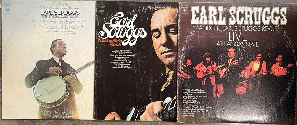 EARL SCRUGGS LP ЛОТ - ЖИТЬ В КАНЗАССКОМ ШТАТЕ/NASHVILLES РОК/Я ВИДЕЛ СВЕТ винил - Изображение 1 из 1
