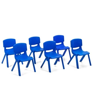 6-pack Kids Plastic Stackable Classroom Chairs Indoor/Outdoor Kindergarten Blue - Picture 1 of 10