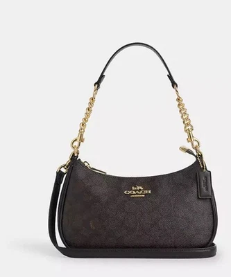 COACH CA548 Teri Shoulder Bag In Signature Canvas/Gold/Walnut/Black New - Image 1 of 4