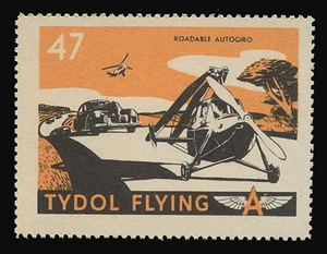 TYDOL FLYING "A" POSTER STAMPS OF 1940 - #47, ROADABLE AUTOGIRO - Picture 1 of 2