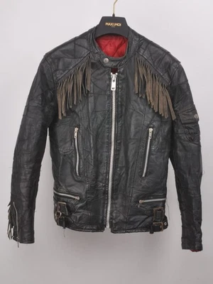 Volta Campri leather fringe biker jacket S black patchwork - Image 1 of 4