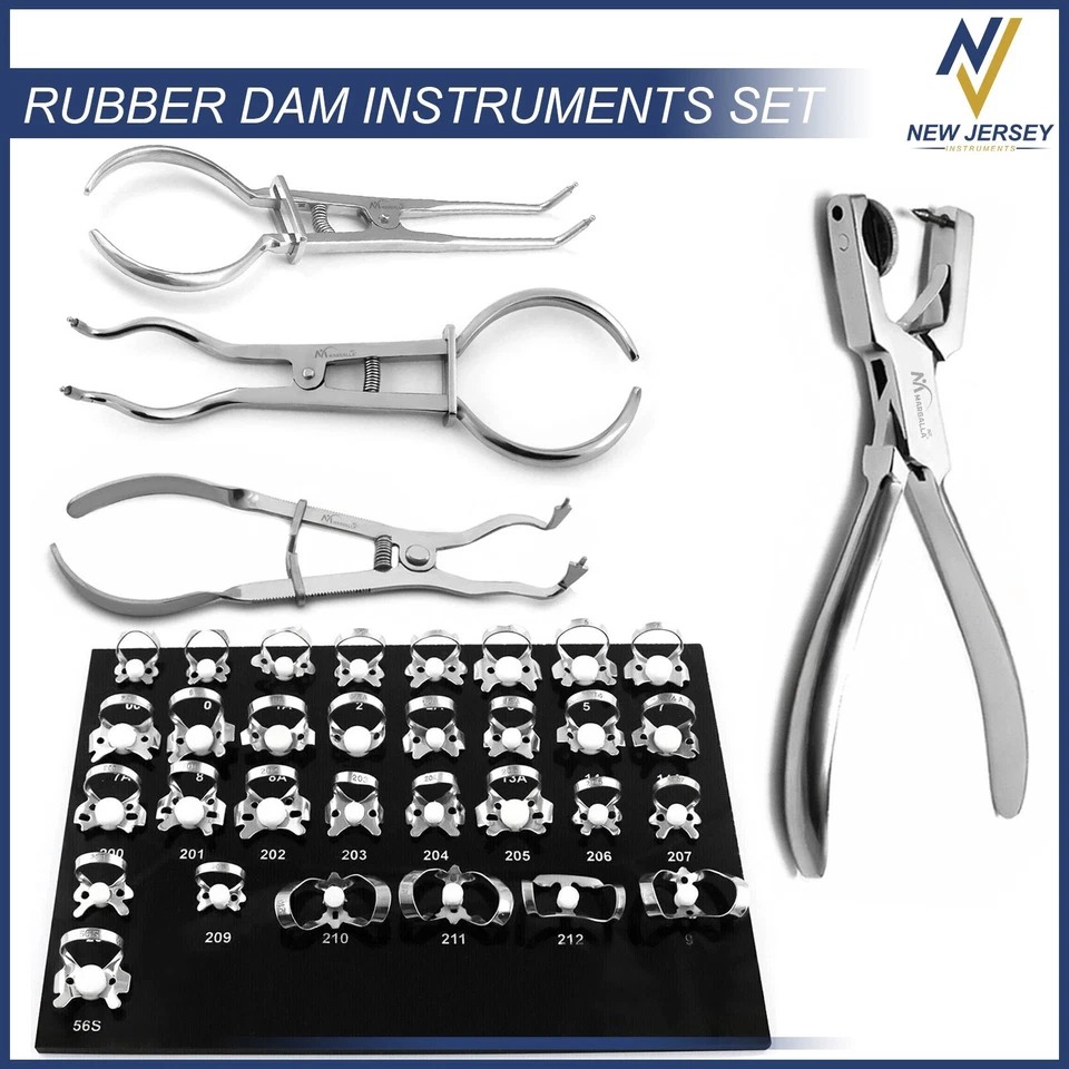 Kit de instrumentos de presa de goma dental pinzas perforadoras marco abrazaderas de borde endodoncia Foto 1 de 1