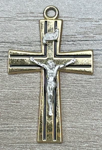 Vintage Signed Avanti Sterling 925 Gold Vermeil Two Tone Catholic Cross Crucifix - Picture 1 of 8