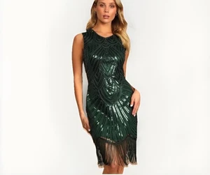 Lulus Full Glam Emerald Green Sequin Fringe Mini Dress XS new - Picture 1 of 14