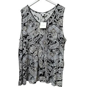 CROFT & BARROW Paisley Top Plus Size 3X Sleeveless Rayon V-Neck Boho Blouse NWT - Picture 1 of 8