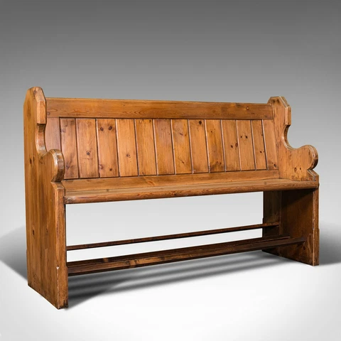 Antique Bench Seat, English, Pine, Pew, Ecclesiastic Taste, Victorian, C.1900 Cover