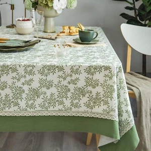 Rustic Tablecloth Solid Cotton Fabric Bordered Retro Tablecloths Classic Plan... - Picture 1 of 9