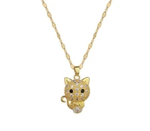 Collier avec un pendentif animal chat en acier doré - Bijoux des Lys - Imagen 1 de 8
