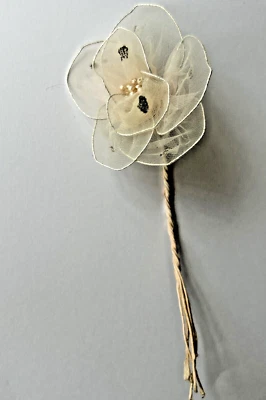 Antique / Vintage 1940's Chiffon Flowers Lace Fabric  Dress Rose Flower Wedding - Image 1 of 2