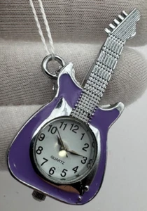 Gitarre Schlüsselanhänger Anhänger Quarzuhr lila Emaille Musikliebhaber Geschenk kostenloser Versand - Bild 1 von 9