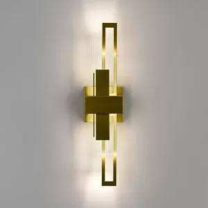 Modern LED Wall Sconce Gold Wall Light Fixtures Rectangle Wall Lamp Acrylic Shad - Picture 1 of 7