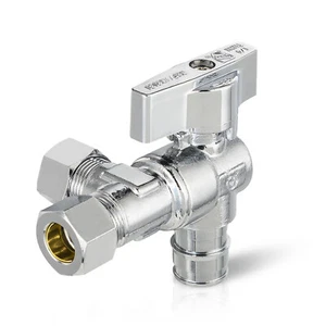 EFIELD 1/2" Pex-A Expansion×3/8"OD× 3/8"OD Compr.Split Angle Stop Valve 1/4Turn - Picture 1 of 8