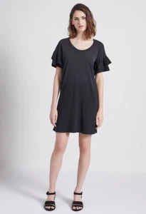 Current Elliott Rüsche Roadie gewaschen schwarz übergroßes T-Shirt Kleid, Größe 0, XS - Bild 1 von 8
