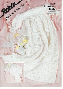 Robin 3 ply Christening Dress & Shawl knitting pattern 17 - 19" 43 - 48 cm - Picture 1 of 1