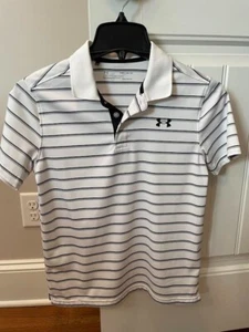 Striped Under Armour Loose Heat Gear Boys Polo Shirt Size Youth Medium - Picture 1 of 3